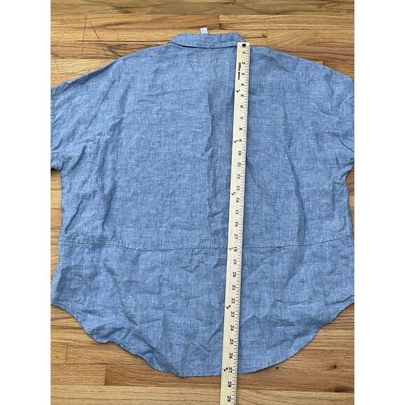 Athleta Anguilla Women's PM Blue Button-Up Linen Shirt Resortwear Coastal Travel - Picture 10 of 10